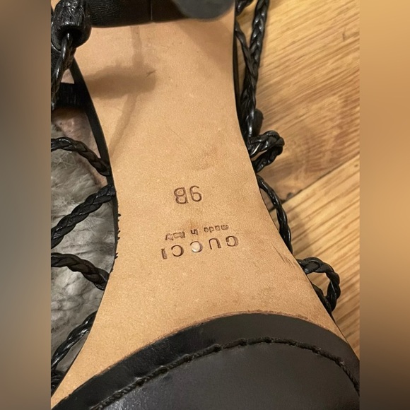 GUCCI black leather braided open toe heels shoes 9 b - Picture 7 of 7